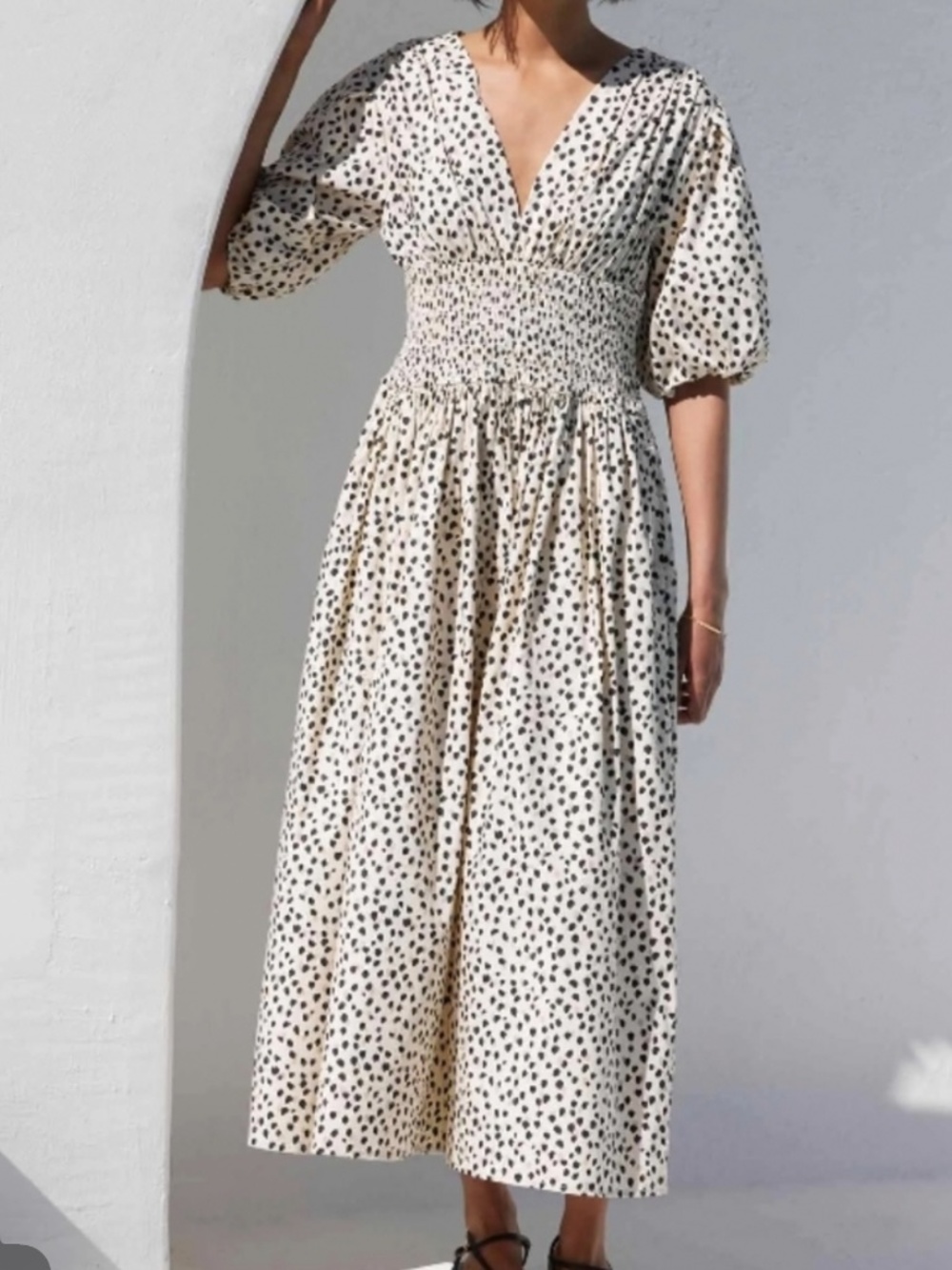 AYR Cream Midi Dress with Black Polka Dots
